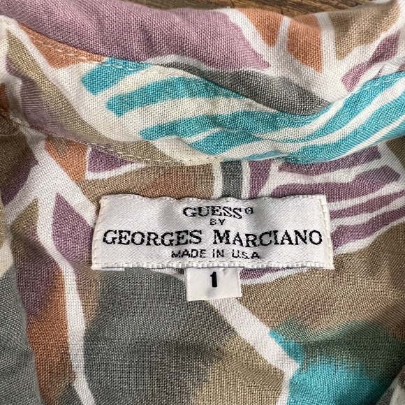 Vintage Guess 1990's USA Pastel Abstract Shirt Junior Womens Size 1 Button Front - Picture 2 of 8